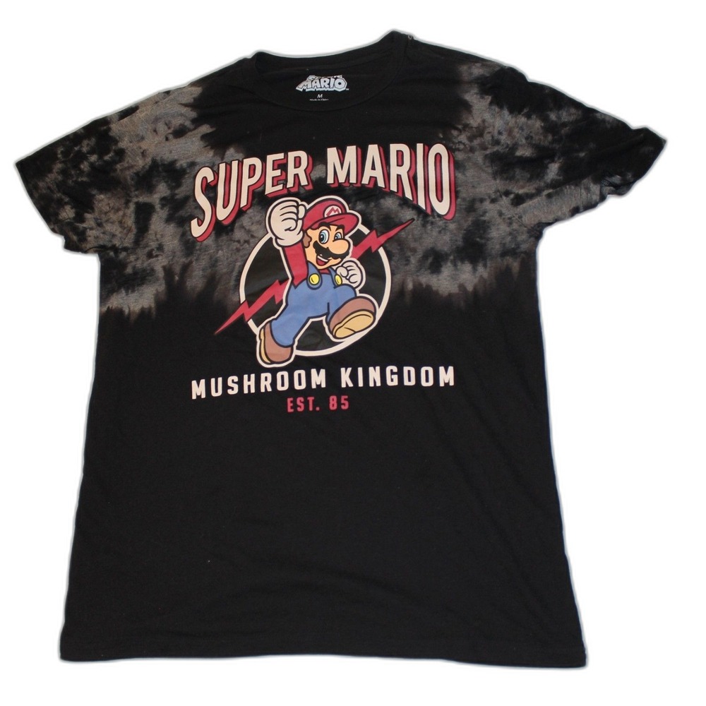 SUPER MARIO UNISEX MUSHROOM KINGDOM NINTENDO BLACK T SHIRT Size Medium